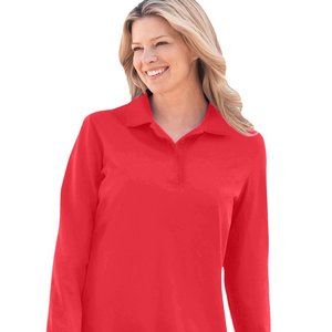 Vivid Red ~ Woman Within LONG SLEEVE POLO Top - L(18/20)